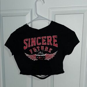 SHEIN Black Crop Top with Red Graphic